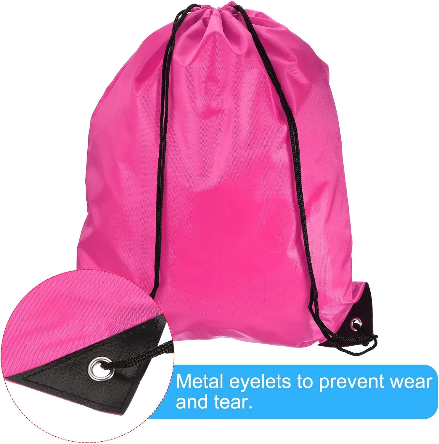 PATIKIL 42x34cm Nylon Drawstring Bag, 10 Pack Storage Bulk Cinch Backpack Sack for Gym Sports Outdoor Traveling, Rose Red