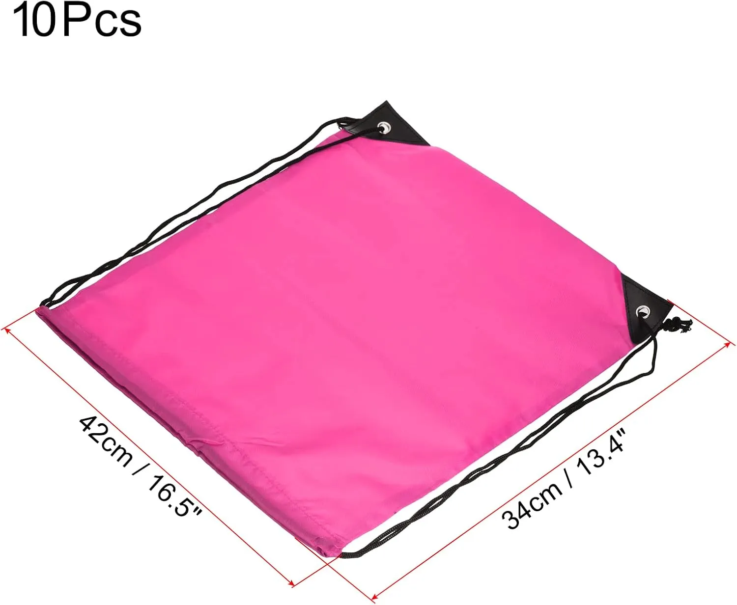 PATIKIL 42x34cm Nylon Drawstring Bag, 10 Pack Storage Bulk Cinch Backpack Sack for Gym Sports Outdoor Traveling, Rose Red