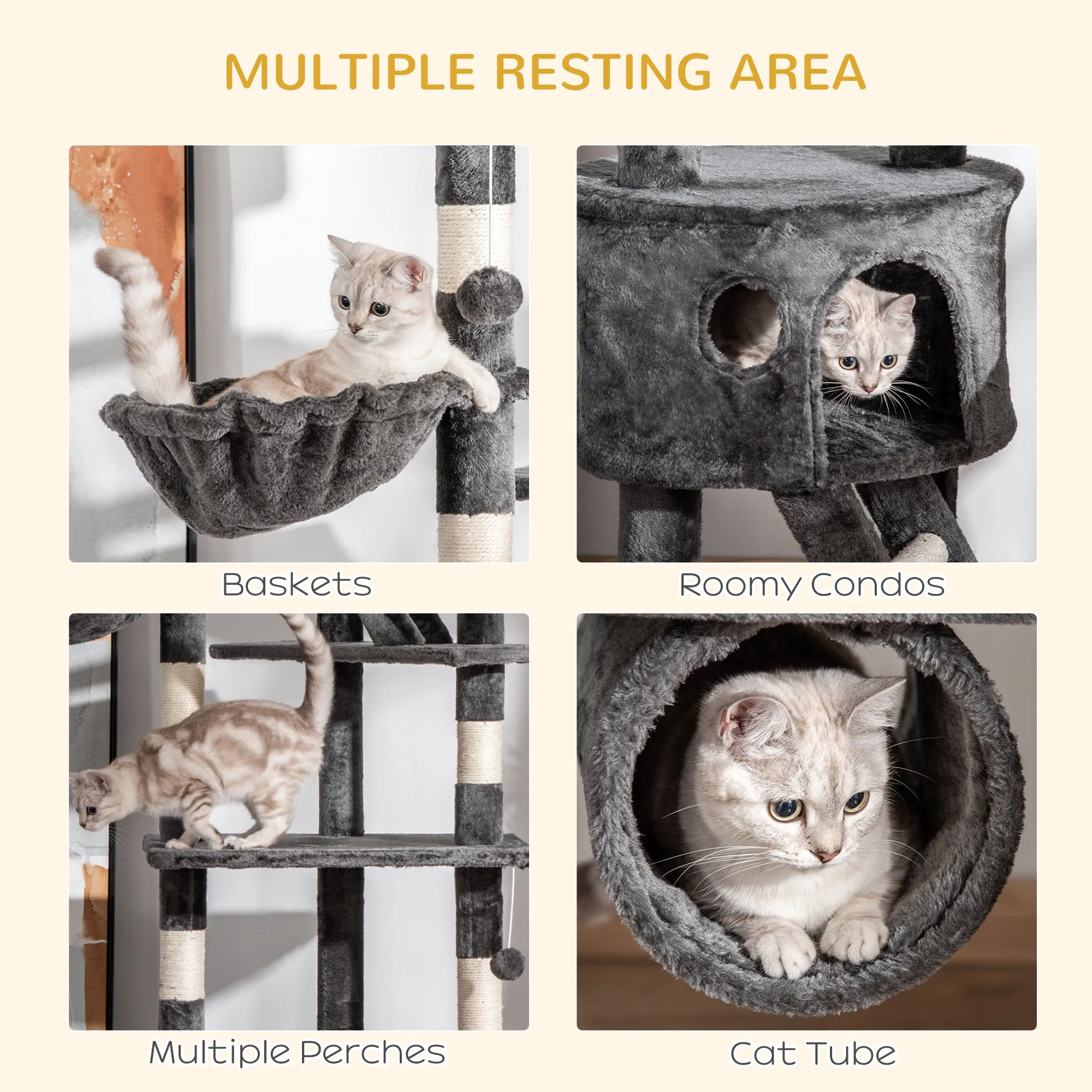 PawHut 240-260cm Floor to Ceiling Cat Tree with Scratching Posts - Dark Grey
