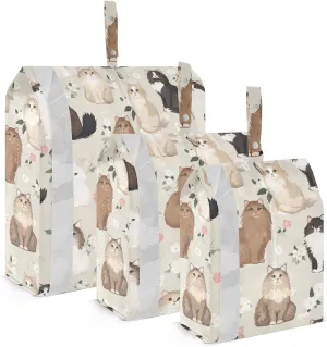 Personalized Cat and Floral Beige 3 Set Packing Travel Organizer Waterproof Bag For Closet Clear Clothing Bags Plastic Storage