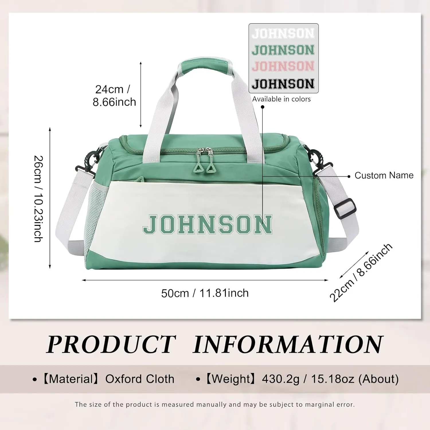 Personalized Duffel Bag Custom Sport Gym Travel Bags Embroidered Name Text Customized Dry Wet Separated Weekend Waterproof Bag for Women Men (A-green)