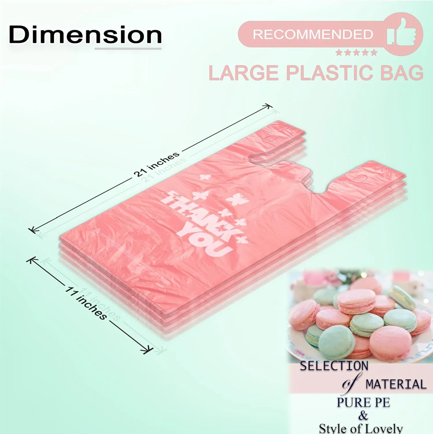 PINK Thank you bags, 1000PCS T shirt bags, To Go Bags,Grocery bags, Reusable and Disposable,Perfect for Small Business,Take Out,Retails,11"x6"x21"(1000)