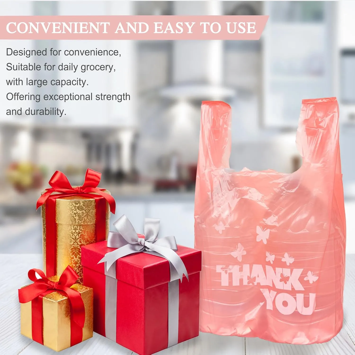 PINK Thank you bags, 1000PCS T shirt bags, To Go Bags,Grocery bags, Reusable and Disposable,Perfect for Small Business,Take Out,Retails,11"x6"x21"(1000)