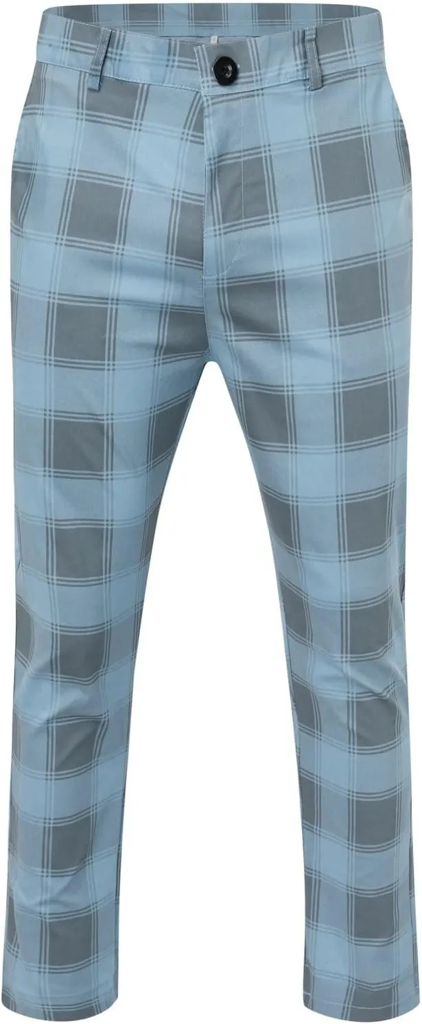 Plaid Suit Pants for Men Slim Fit Tapered Flat Front Dress Pants Business Casual Fashion Golf Pencil Chinos Pants