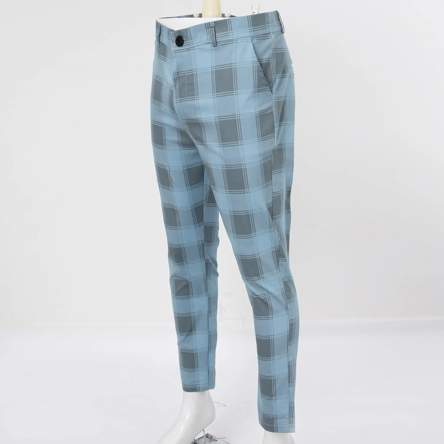 Plaid Suit Pants for Men Slim Fit Tapered Flat Front Dress Pants Business Casual Fashion Golf Pencil Chinos Pants