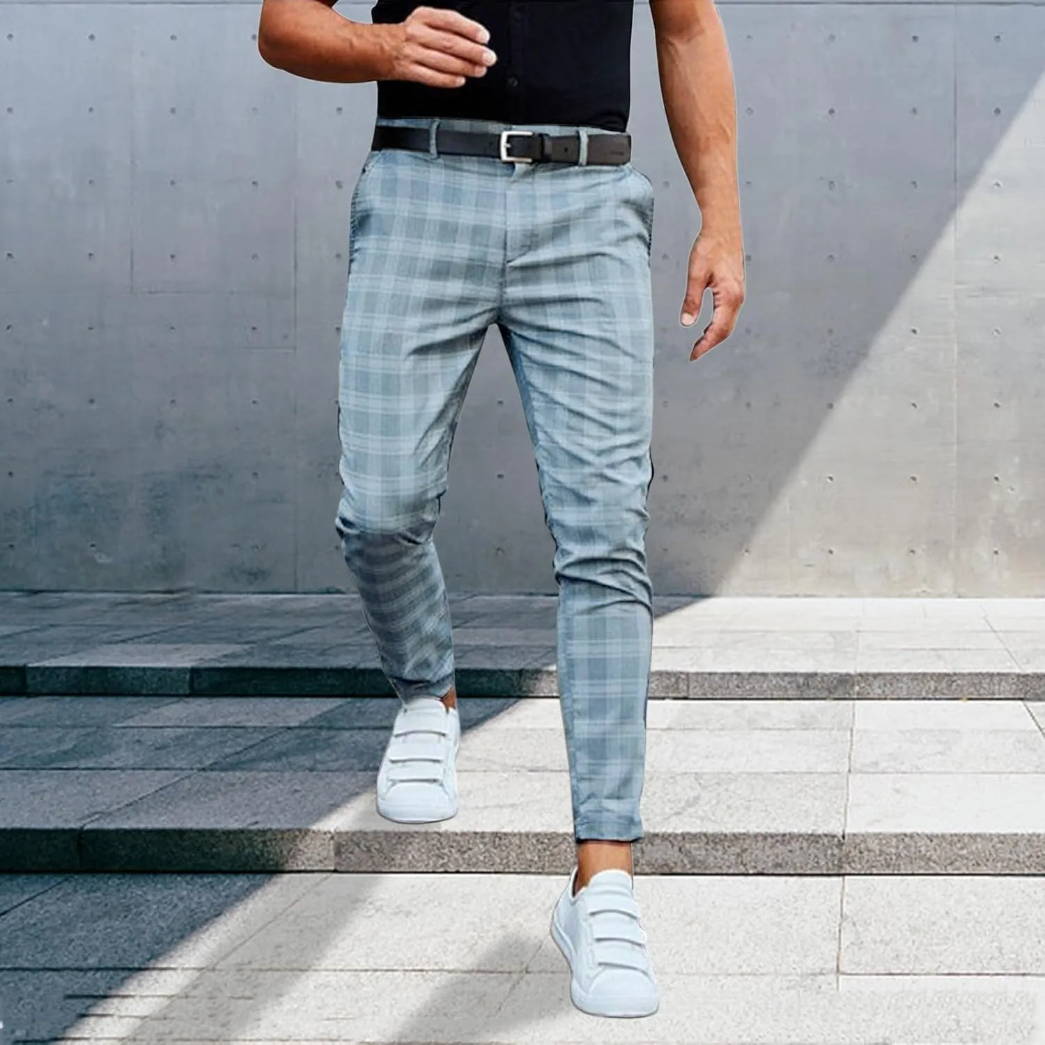 Plaid Suit Pants for Men Slim Fit Tapered Flat Front Dress Pants Business Casual Fashion Golf Pencil Chinos Pants