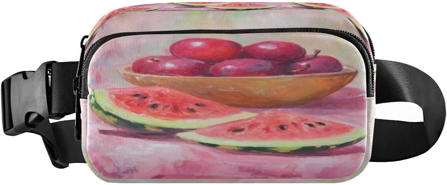 Plum Watermelon Still Life Fanny Packs for Women Crossbody Bags Everywhere Belt Bag with Adjustable Strap Fashion Waist Pack for Running Workout Travel