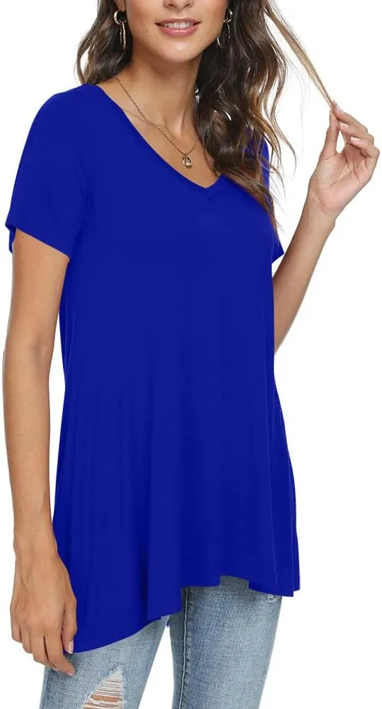 POPYOUNG Women's Long Tunic Tops to Wear with Leggings Summer Short Sleeve Loose Fit Dressy Shirts M-5XL