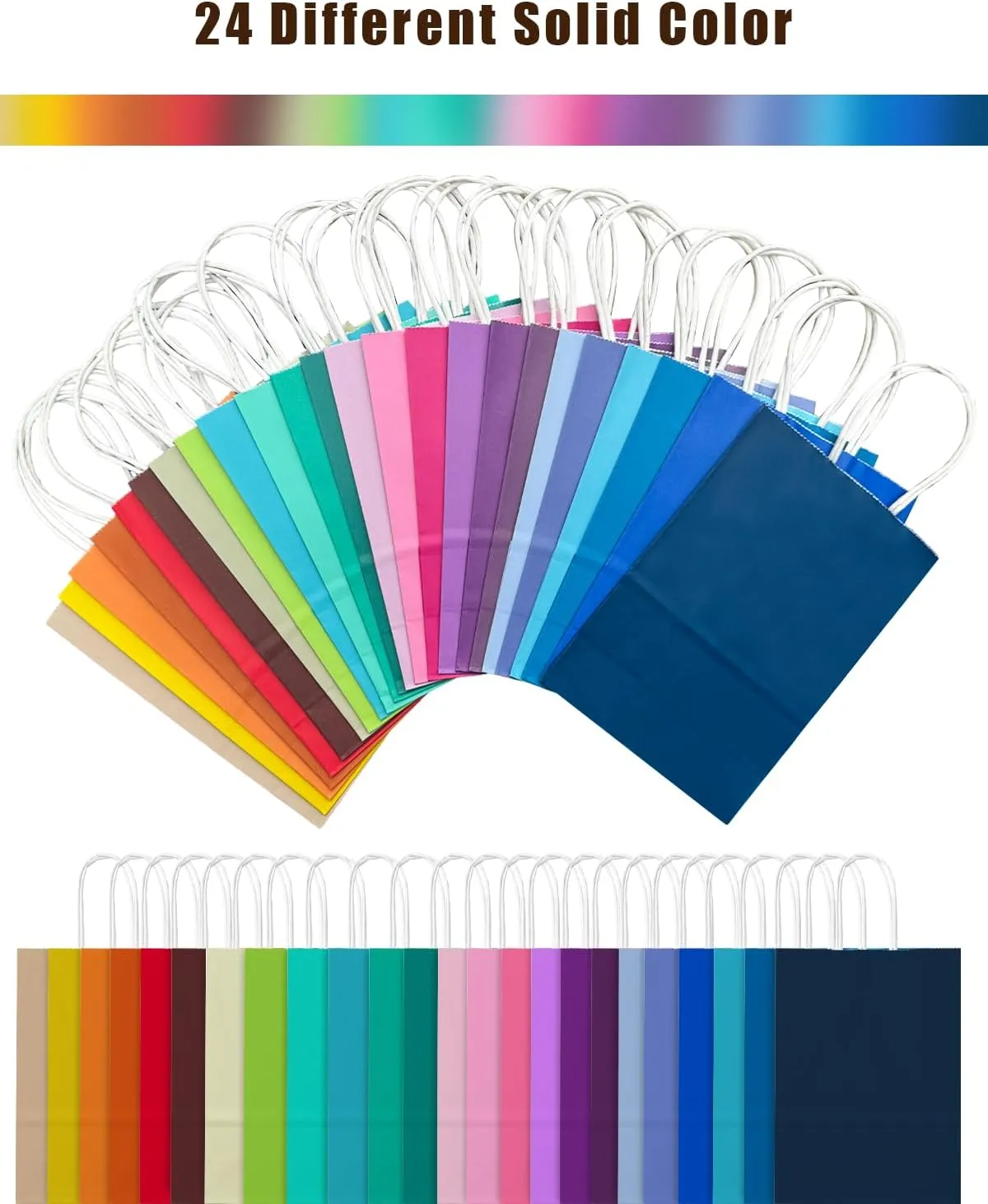 qiqee 48PCS Small Gift Bag with Handles Bulk 24 Colors Paper Party Bags 8.3"x6"x3" Multiple Uses (Small Size)