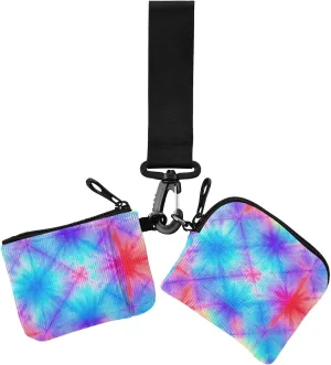 Rainbow Tie-dye Women's Coin Purses Card Cases Cute Fashion Key Chain Wallet Change Purse with Wristlet Strap for Women 2 Packs