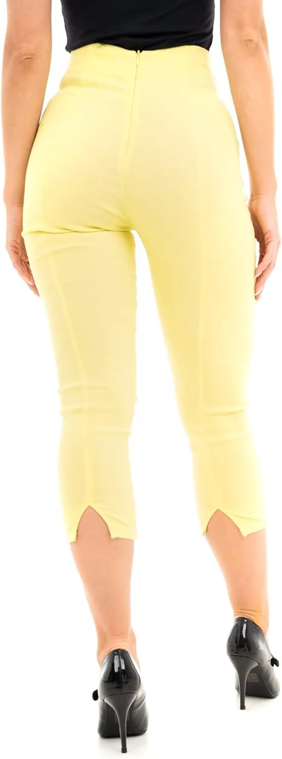 Ro Rox Ella Capri Pants for Women - 1950s Vintage Women's Trousers - High Waist Three Quarter Pant - Zipper & Slits on Back