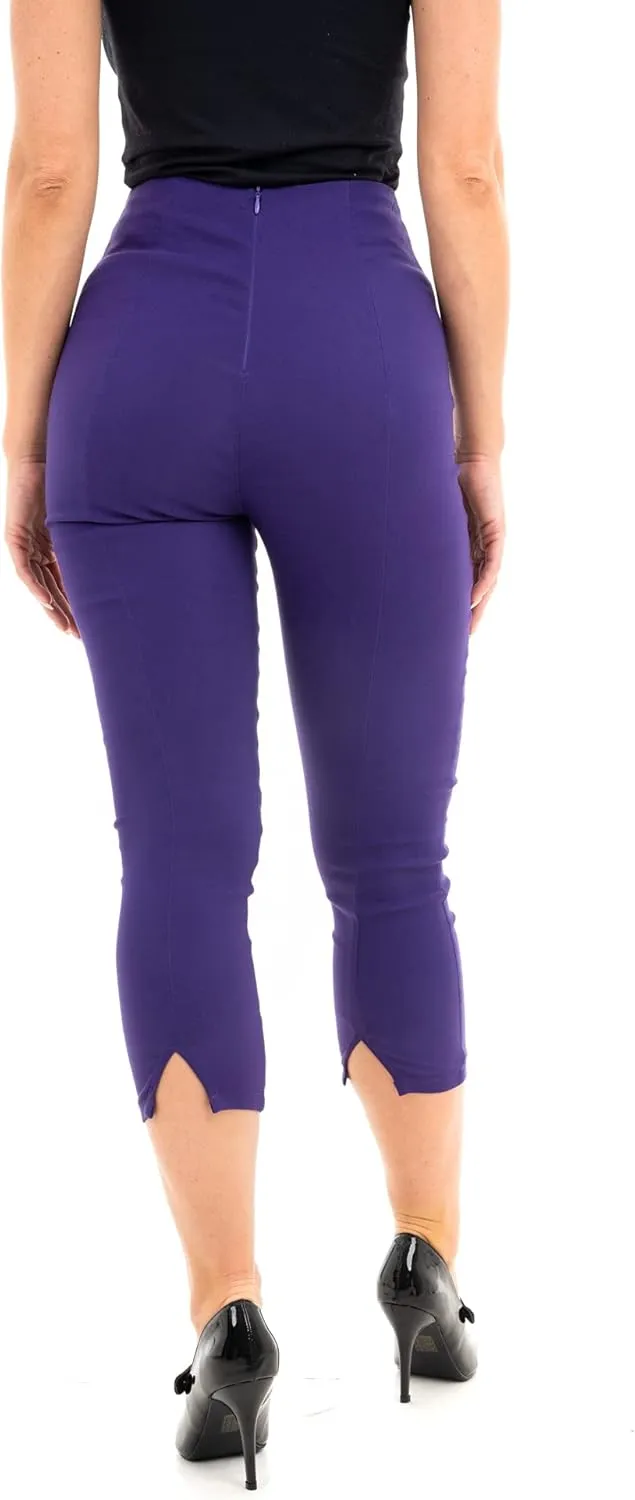 Ro Rox Ella Capri Pants for Women - 1950s Vintage Women's Trousers - High Waist Three Quarter Pant - Zipper & Slits on Back