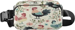 Rooster Floral Blossom Ivory Fanny Packs for Women Crossbody Bags Everywhere Belt Bag with Adjustable Strap Fashion Waist Pack for Shopping Travel Running