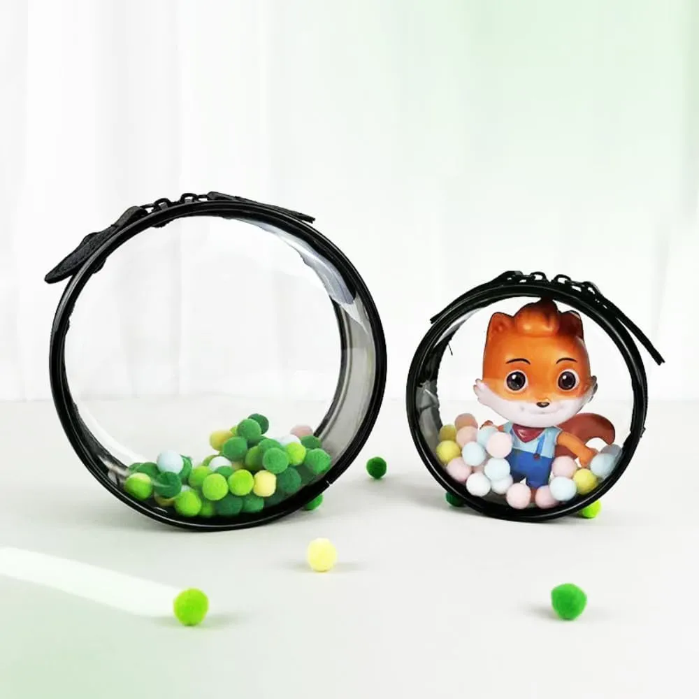 Round Transparent Mini Bags with Zipper Waterproof PVC Travel Cosmetic Bag for Women Travel Bag Coin Purse (A Small)
