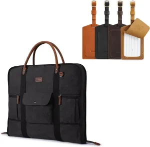 S-ZONE Carry On Garment Bag for Business and Leather Luggage Tag Bundle