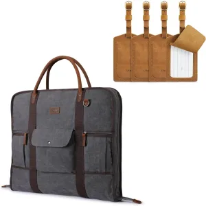 S-ZONE Carry On Garment Bag for Business and Leather Luggage Tag Bundle