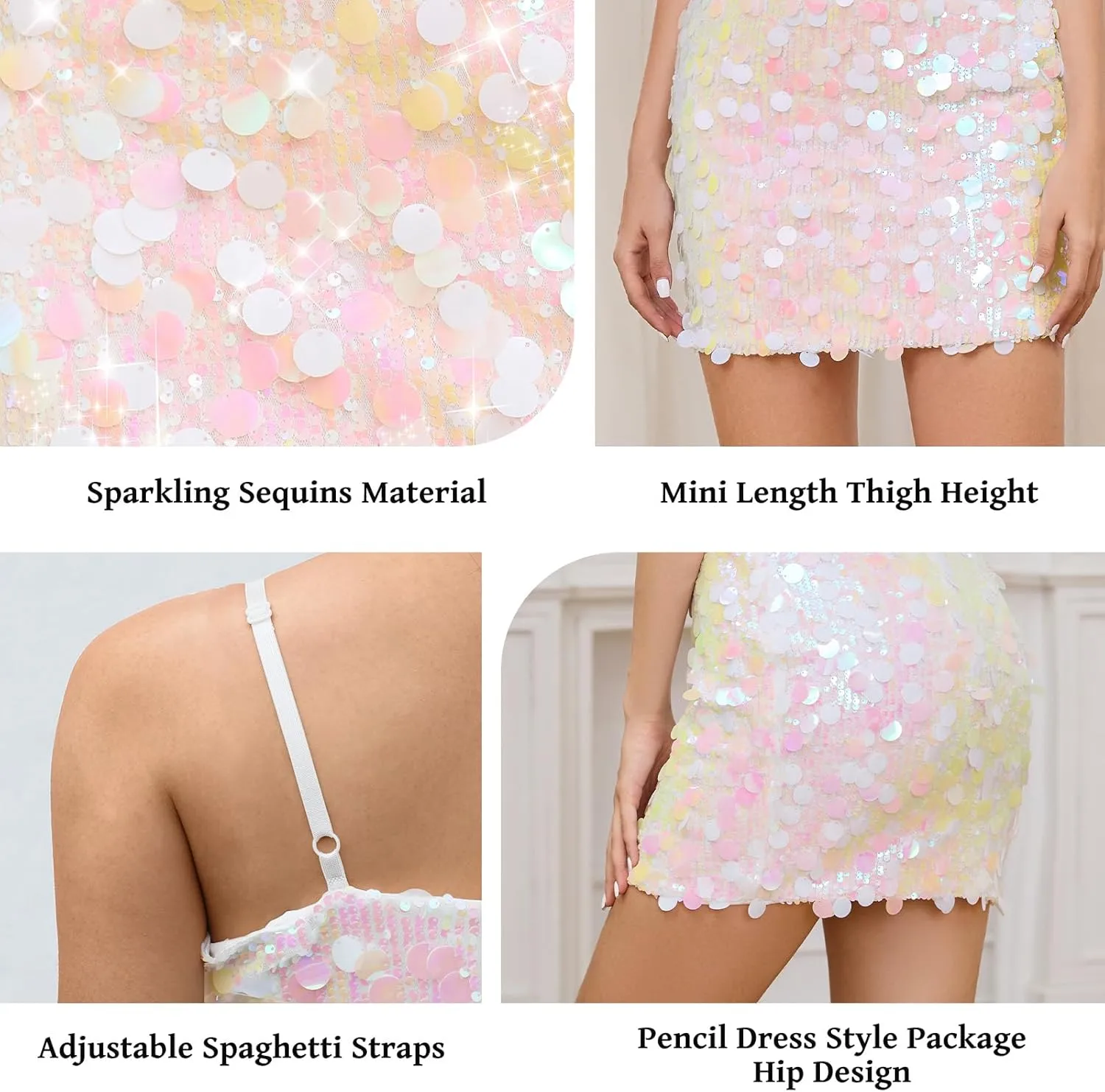 Sequin Dress for Women Spaghetti Strap Sexy Dresses Glitter Sparkly Mini Dress
