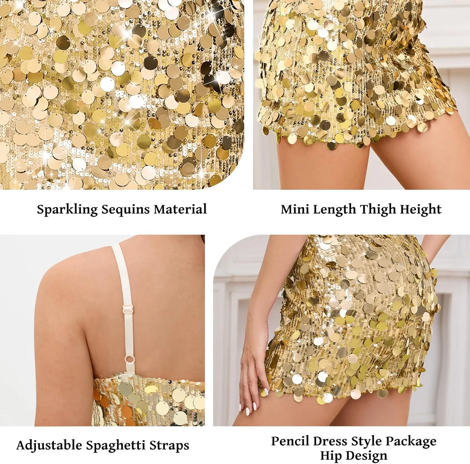 Sequin Dress for Women Spaghetti Strap Sexy Dresses Glitter Sparkly Mini Dress