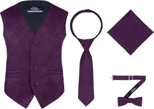 S.H. Churchill & Co. Boys 4 Piece Formal Paisley Vest and Tie Set