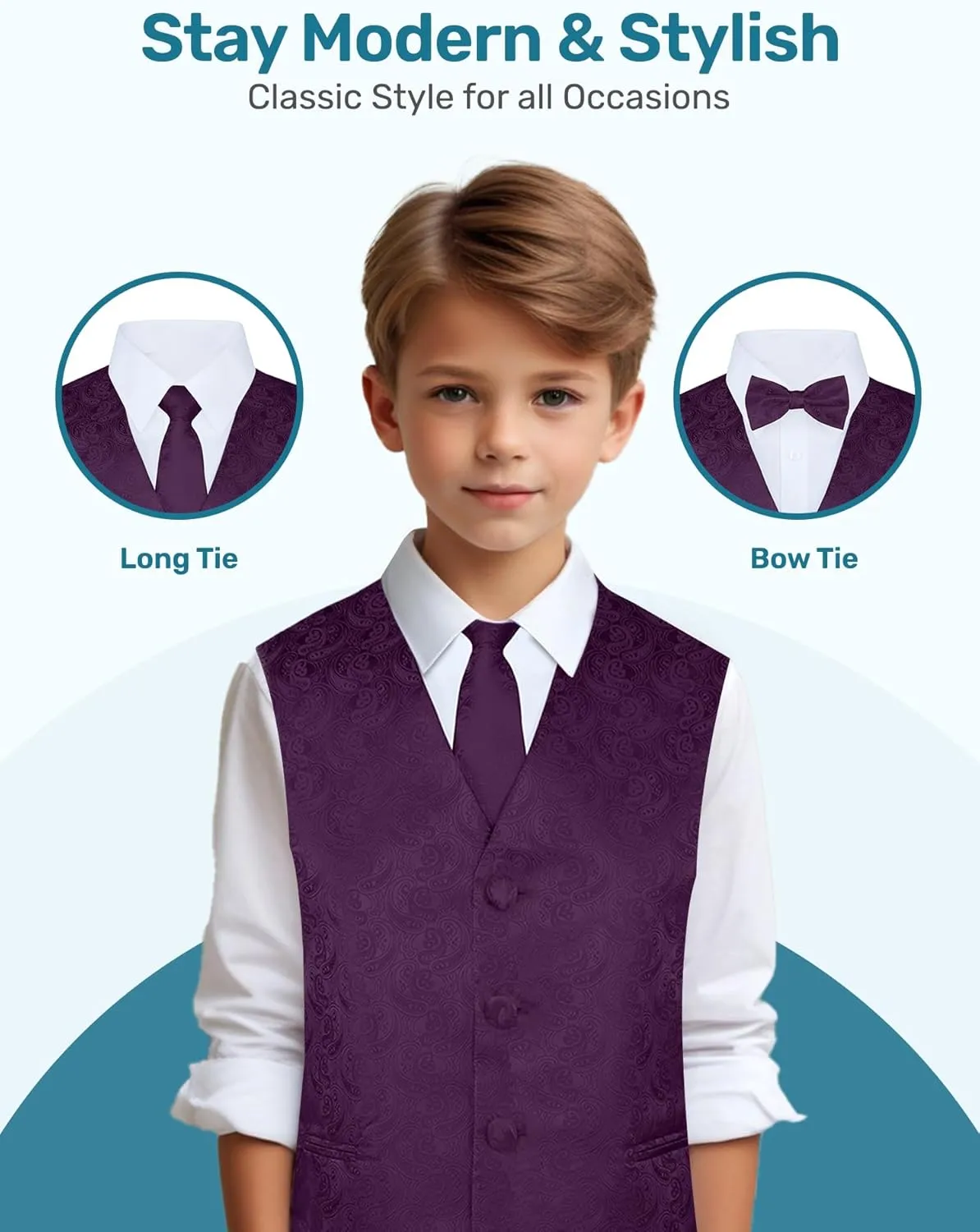 S.H. Churchill & Co. Boys 4 Piece Formal Paisley Vest and Tie Set