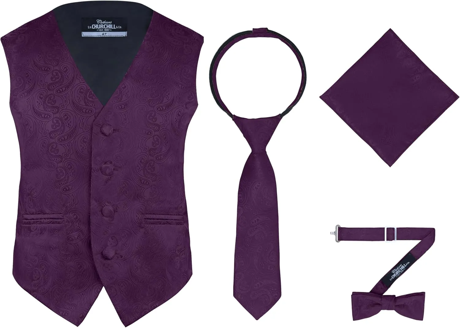 S.H. Churchill & Co. Boys 4 Piece Formal Paisley Vest and Tie Set