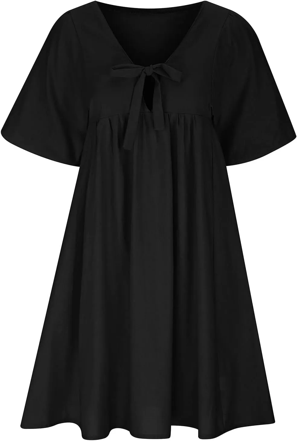 Short Dresses for Women 2024 Lounge Summer Puff Sleeve Knee Length Dresses v Neck Loose Fit Tie Mini Dresses