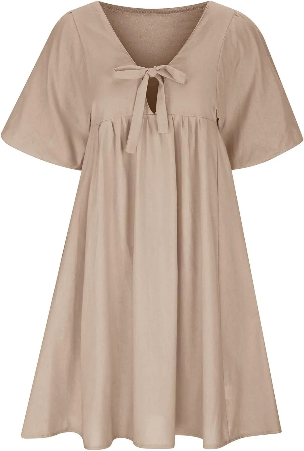 Short Dresses for Women 2024 Lounge Summer Puff Sleeve Knee Length Dresses v Neck Loose Fit Tie Mini Dresses