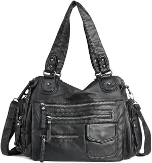 Shoulder Handbag for Women PU Leather Top-handle Bag Multi-pockets Crossbody Purse Work Shopper Satchel