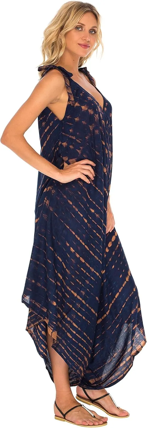 SHU-SHI Womens Boho Harem Jumpsuit Casual Sleeveless One Piece Romper Wide Leg Loose Fit Tie Dye