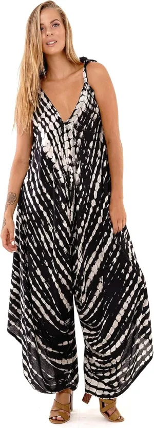 SHU-SHI Womens Boho Harem Jumpsuit Casual Sleeveless One Piece Romper Wide Leg Loose Fit Tie Dye