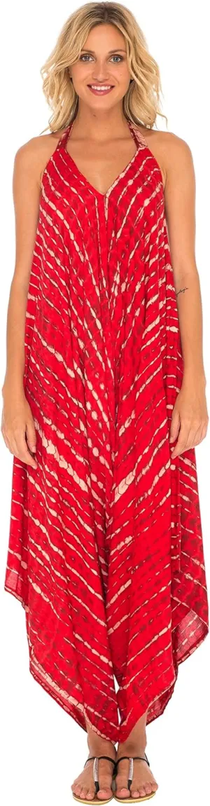 SHU-SHI Womens Boho Harem Jumpsuit Casual Sleeveless One Piece Romper Wide Leg Loose Fit Tie Dye