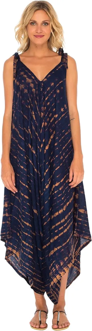 SHU-SHI Womens Boho Harem Jumpsuit Casual Sleeveless One Piece Romper Wide Leg Loose Fit Tie Dye