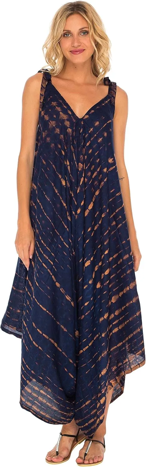 SHU-SHI Womens Boho Harem Jumpsuit Casual Sleeveless One Piece Romper Wide Leg Loose Fit Tie Dye