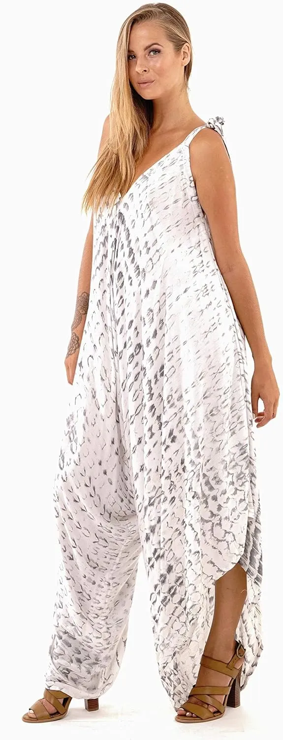 SHU-SHI Womens Boho Harem Jumpsuit Casual Sleeveless One Piece Romper Wide Leg Loose Fit Tie Dye