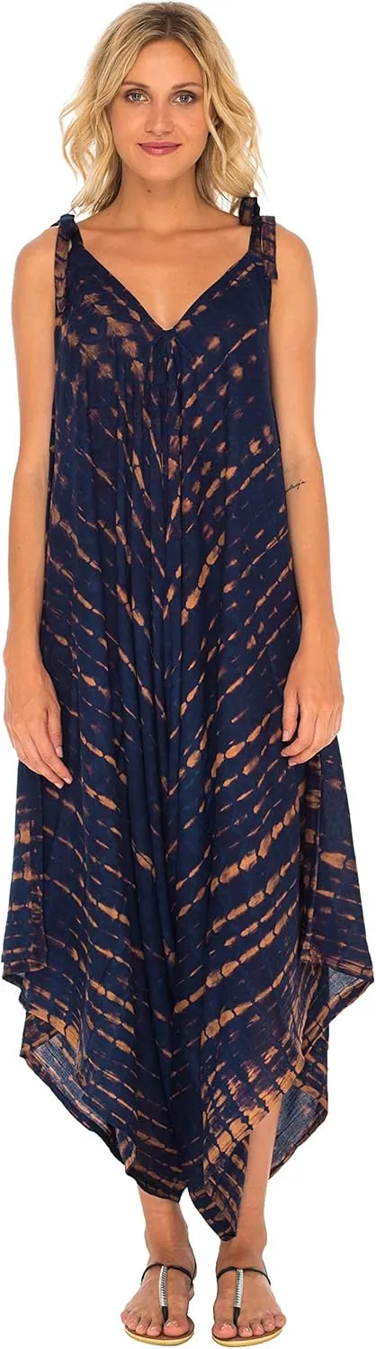 SHU-SHI Womens Boho Harem Jumpsuit Casual Sleeveless One Piece Romper Wide Leg Loose Fit Tie Dye