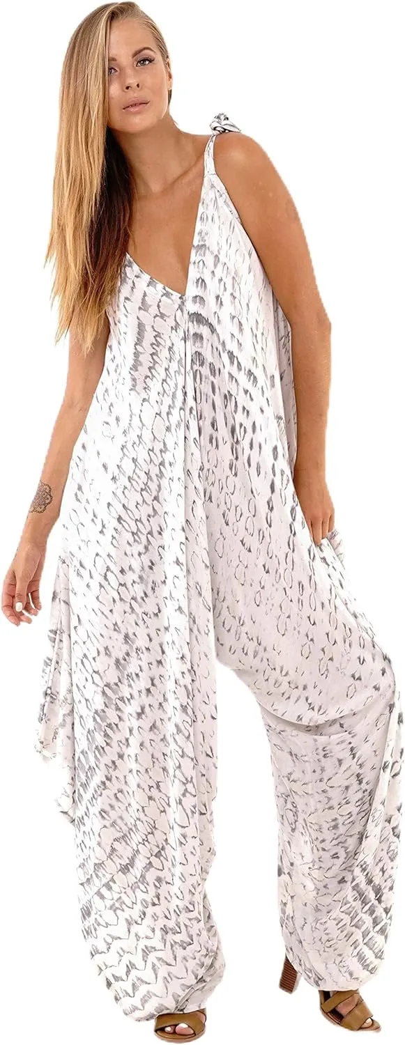 SHU-SHI Womens Boho Harem Jumpsuit Casual Sleeveless One Piece Romper Wide Leg Loose Fit Tie Dye