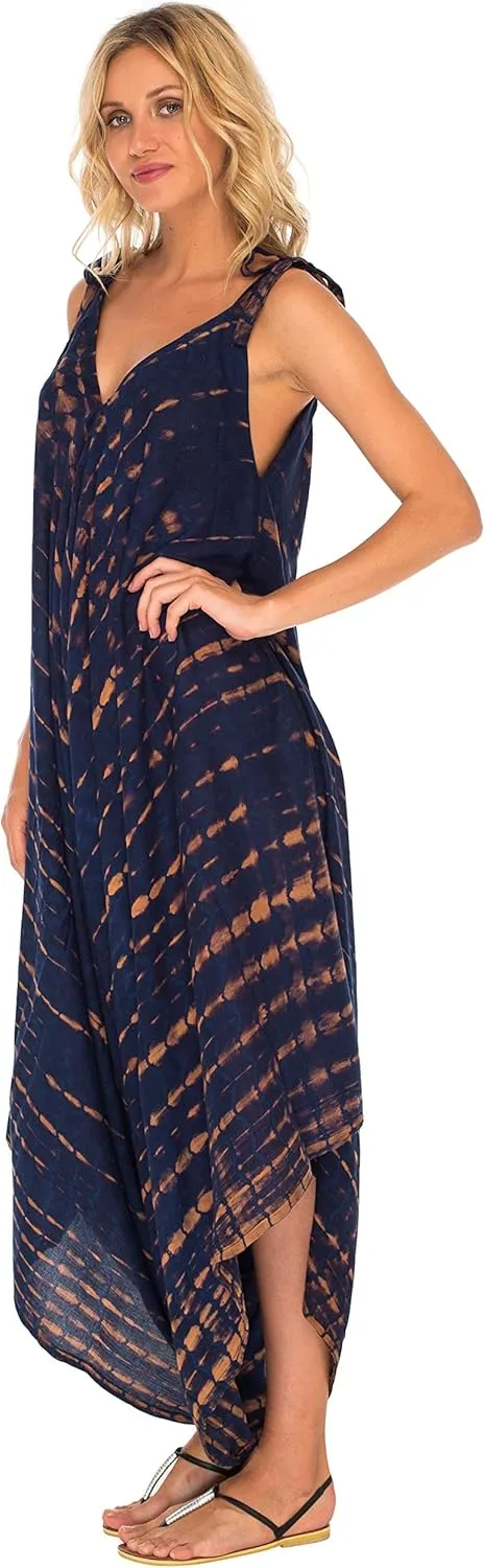 SHU-SHI Womens Boho Harem Jumpsuit Casual Sleeveless One Piece Romper Wide Leg Loose Fit Tie Dye