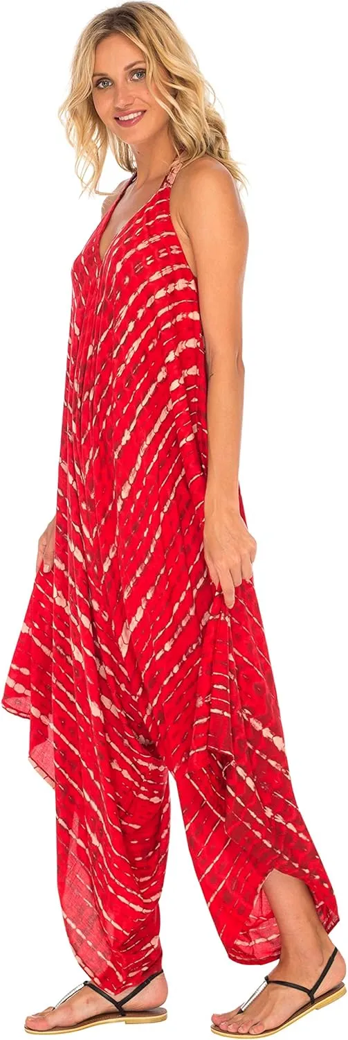 SHU-SHI Womens Boho Harem Jumpsuit Casual Sleeveless One Piece Romper Wide Leg Loose Fit Tie Dye