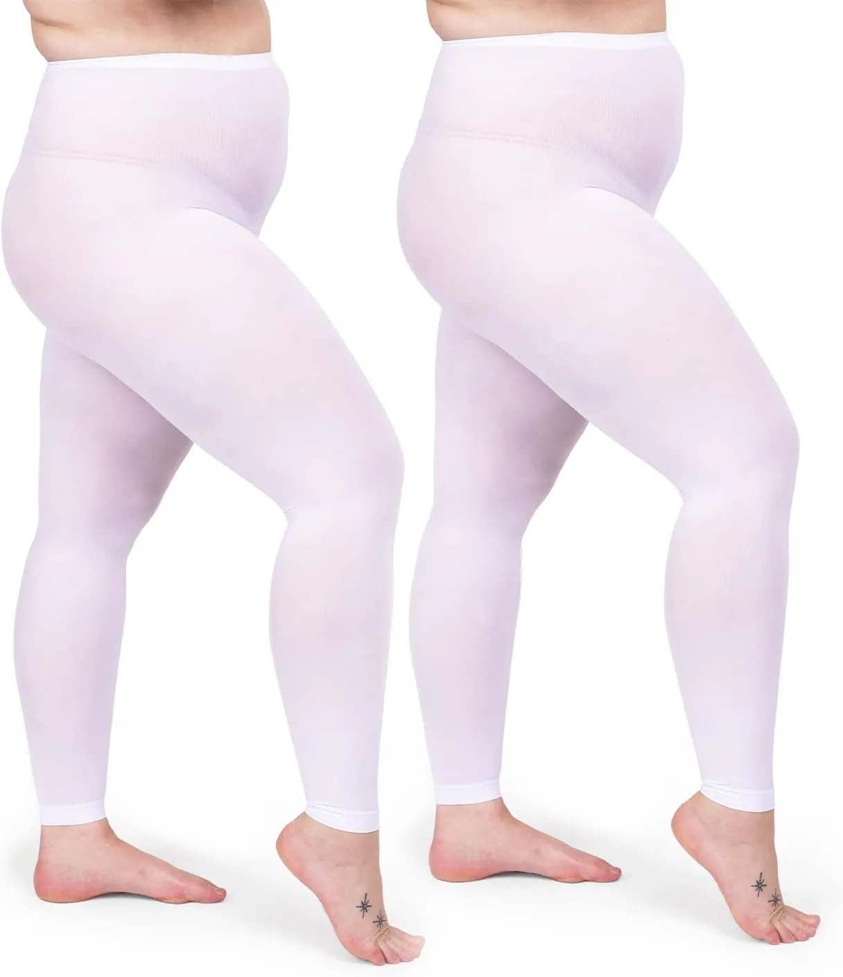 Silky Toes Womens Plus Size Opaque Microfiber Casual Footless Tights- 2 Pairs