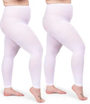 Silky Toes Womens Plus Size Opaque Microfiber Casual Footless Tights- 2 Pairs