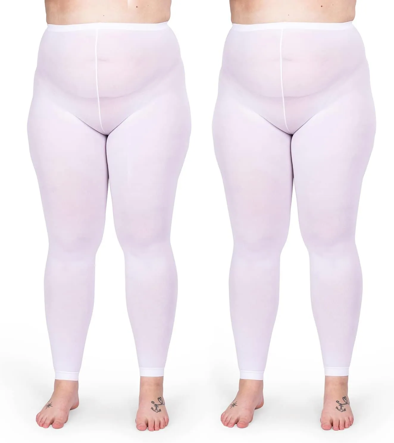 Silky Toes Womens Plus Size Opaque Microfiber Casual Footless Tights- 2 Pairs