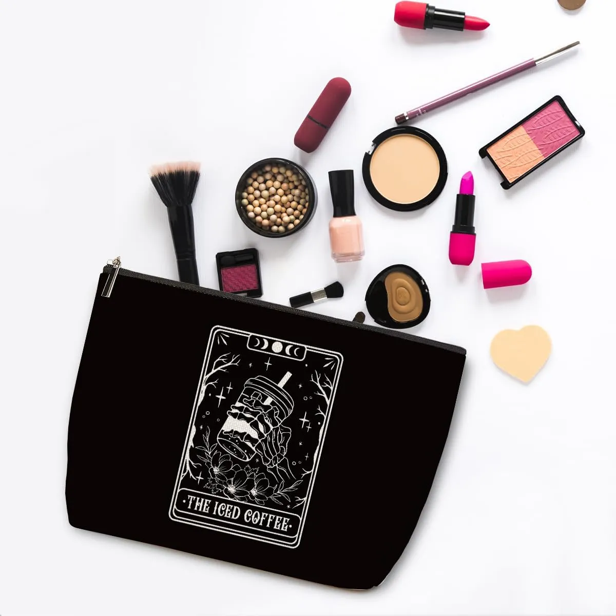 Skeleton Skull Tarot Cards Goth Gifts Funny Coffee Lover Makeup Bag, Goth Accessories Spooky Gifts Gothic Cosmetic Bag, Halloween Party Favors Witchy Gifts for Women, Toiletry Bag for Christmas