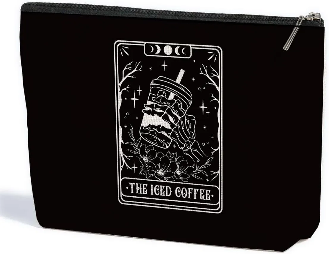 Skeleton Skull Tarot Cards Goth Gifts Funny Coffee Lover Makeup Bag, Goth Accessories Spooky Gifts Gothic Cosmetic Bag, Halloween Party Favors Witchy Gifts for Women, Toiletry Bag for Christmas