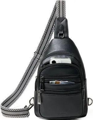 Sling Bag for Women Cross Body Bags Fanny Packs Shoulder Bag Sling Backpack Vegan Leather Trendy Travel Purses Black