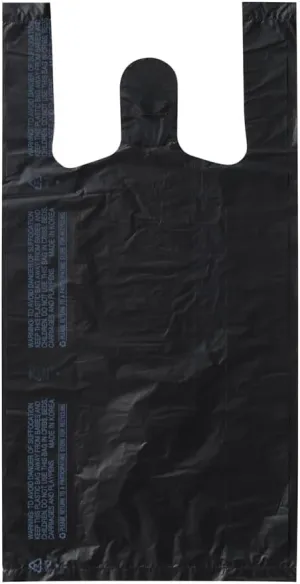 Small Black (800 Count) Plastic Embossed T-Shirt Bags, 8" X 4" X 16", 14 mic (0.55 Mil), Retail Plastic, Bulk, Black Plain, T-Shirt, Desk Trash, Grocery Bags with Handles, Made in Korea