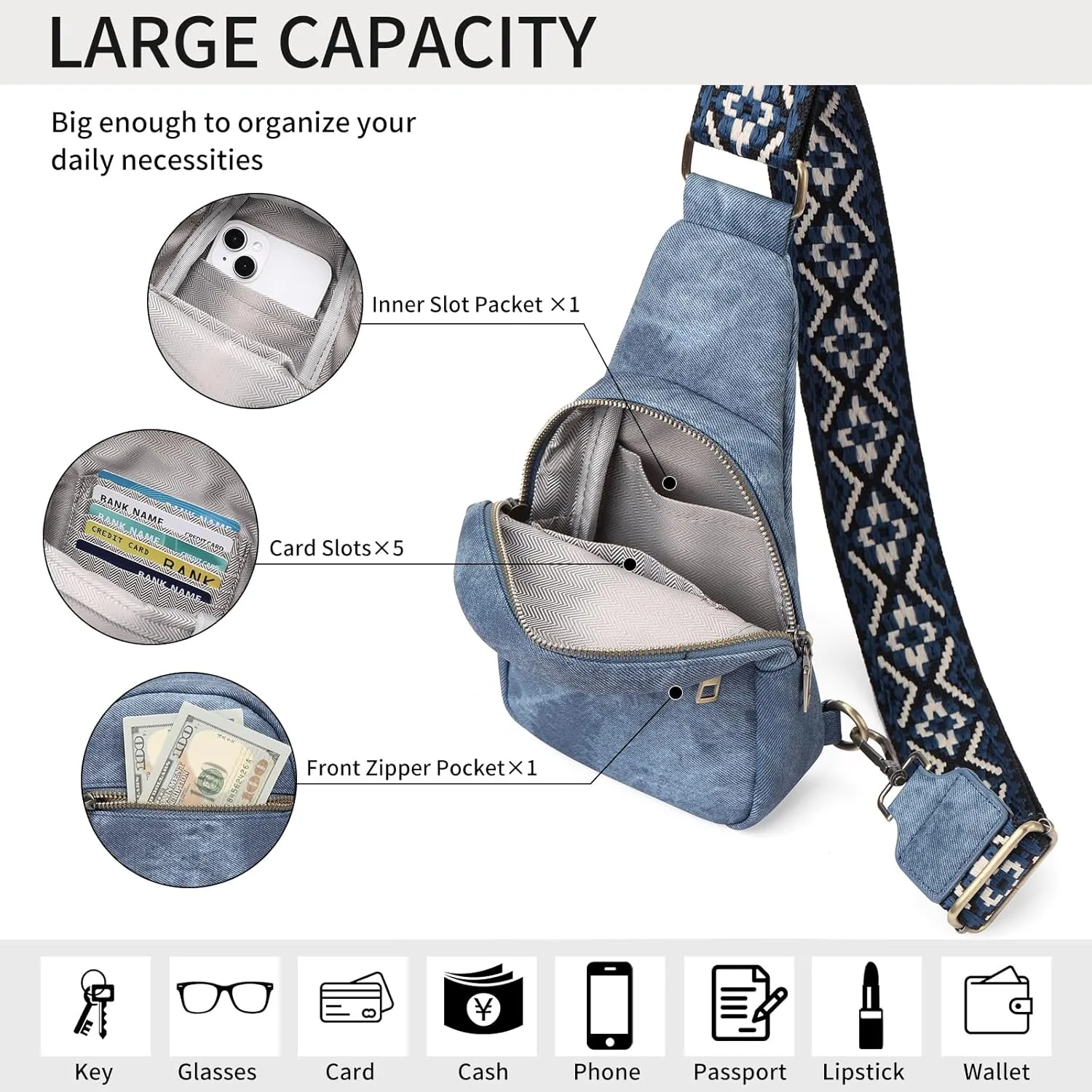 Small Sling Bag Crossbody Bags for Women Trendy Fanny Packs Crossbody Purse Leather Chest Bag for Travel Work Shopping