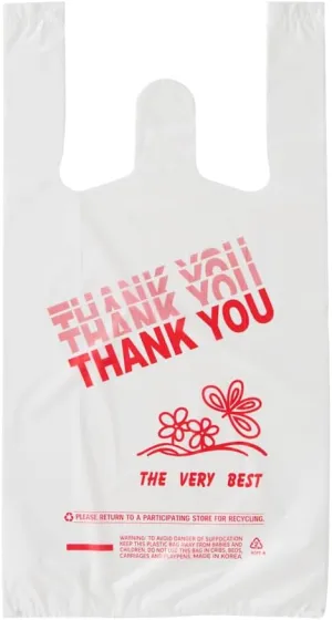 Small Thank You T-Shirt Bags, 800 Count, 8" X 4" X 16", 14 mic (0.55 Mil), (Thank You), Retail Plastic, Bulk, Thank You, T-Shirt, Desk Trash, Grocery Bags with Handles, Made in Korea