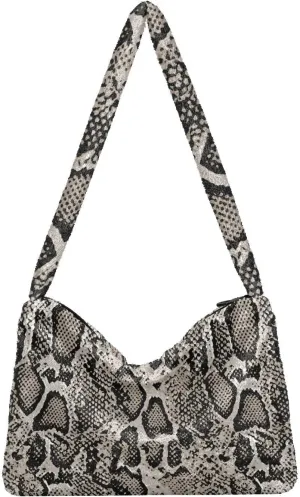 Snake Skin Gray Shoulder Tote Bags for Women Furry Crossbody bag with Zipper Hobo Handbag Purses for Teen Girls University