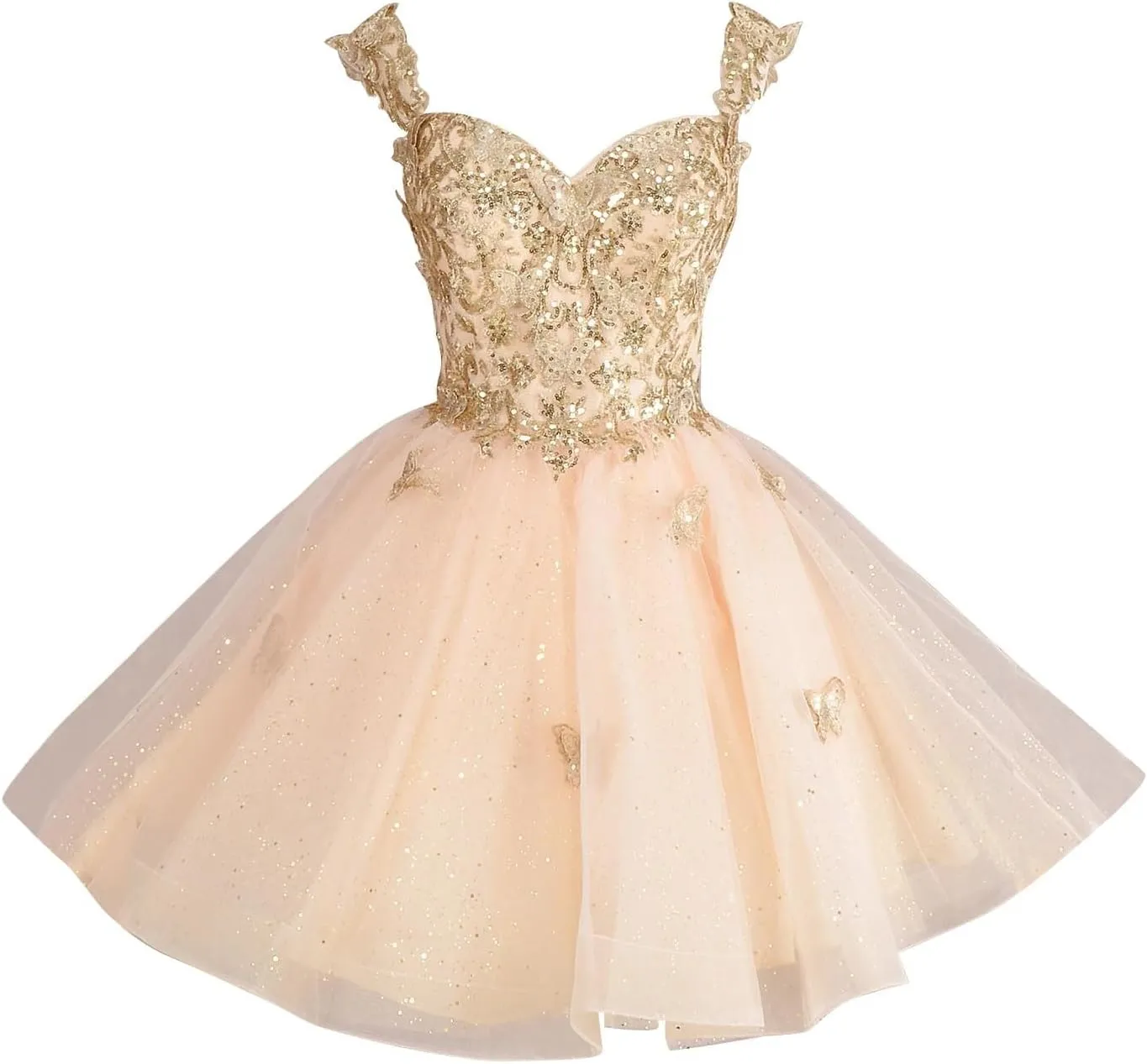 Sparkly Homecoming Dress Lace Appliques Short Prom Dress for Evening Party 3D Butterfly Cocktail Dress RA06