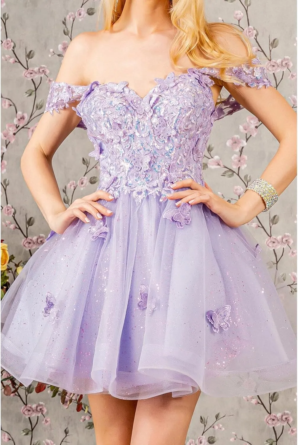Sparkly Homecoming Dress Lace Appliques Short Prom Dress for Evening Party 3D Butterfly Cocktail Dress RA06